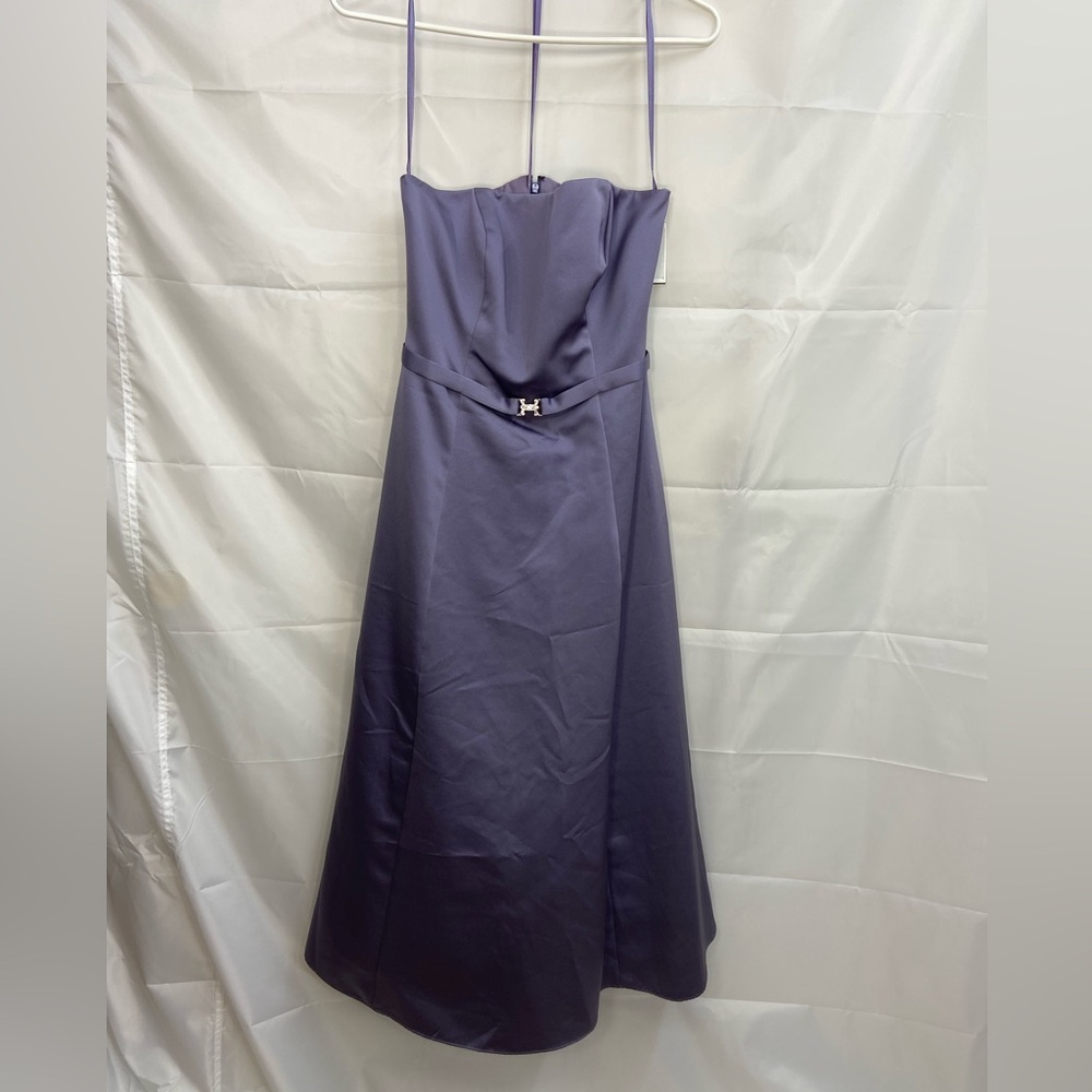 NEW Michaelangelo women’s dim lilac belted strapless satin formal gown dress 4‎